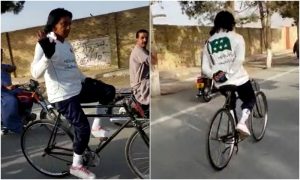 بلوچ نوجوان کا بریک اور ہینڈل کے بغیر سائیکل پر پاکستان کا چکر لگانے کا عزم