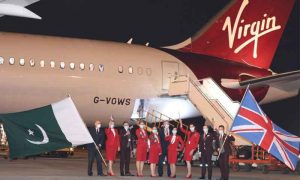 برطانو ی ایئر لا ئن ورجن اٹلانٹک کی پہلی پرواز پاکستان پہنچ گئی