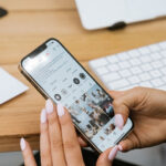 scroling social media in office