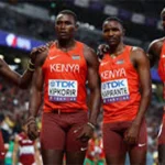 Athletes from Kenya participating 4x400 meters race